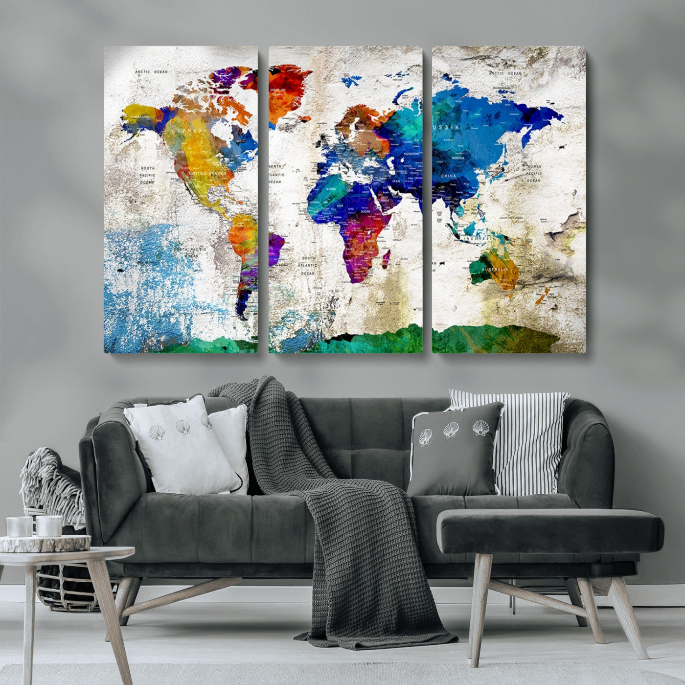 MGV-CV-48X32-3P - Push Pin World Map Canvas Print – Framed Wall Art for Couples to Track Their Travels – Anniversary