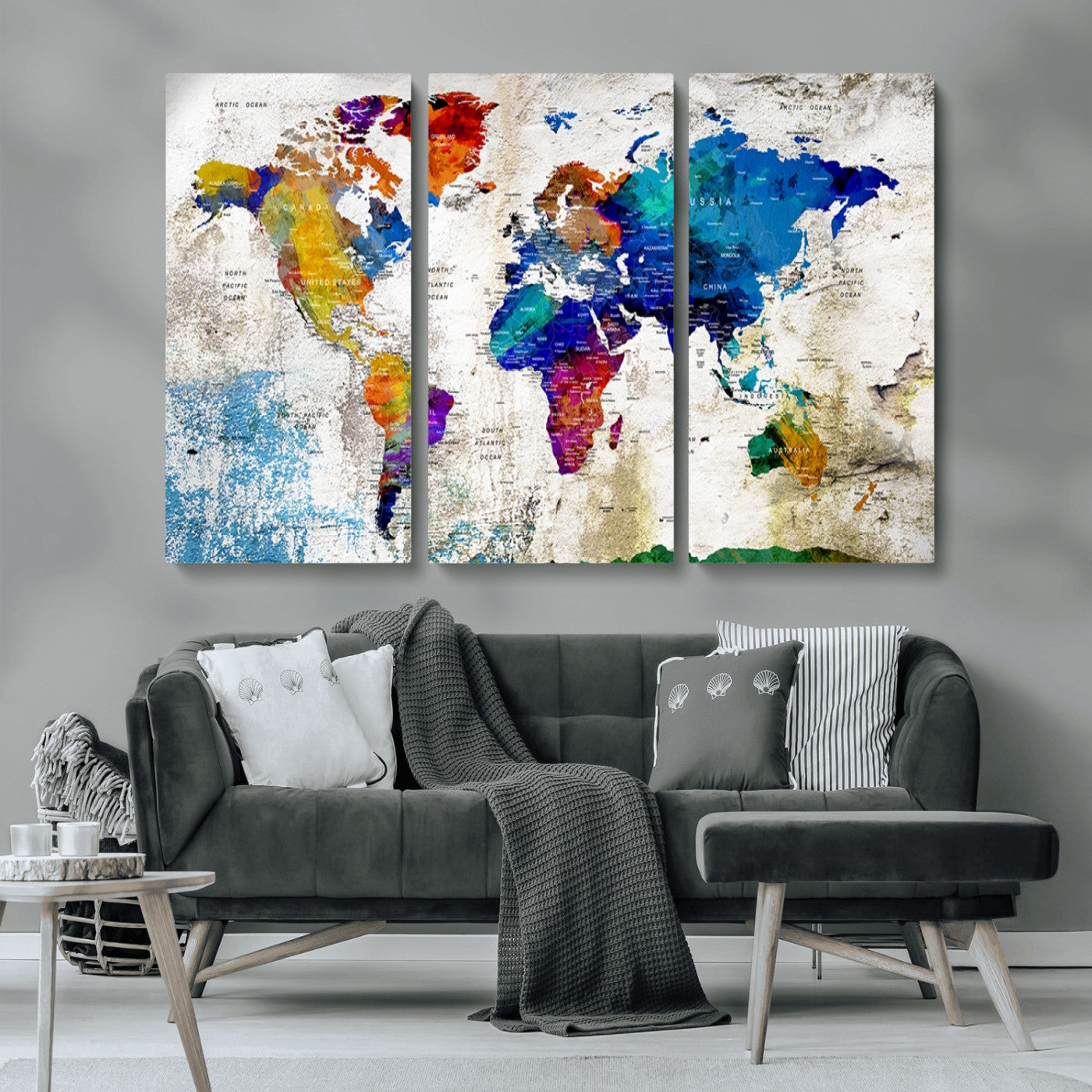 MGV-CV-48X32-3P - Push Pin World Map Canvas Print – Framed Wall Art for Couples to Track Their Travels – Anniversary
