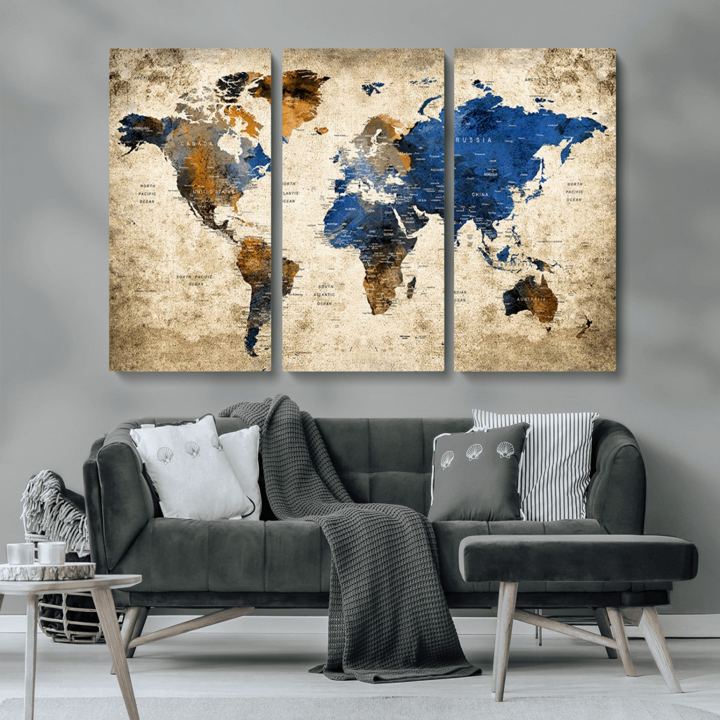 MGV-CV-48X32-3P - Push Pin World Map Canvas Print – Framed Wall Art for Couples to Track Their Travels – Anniversary