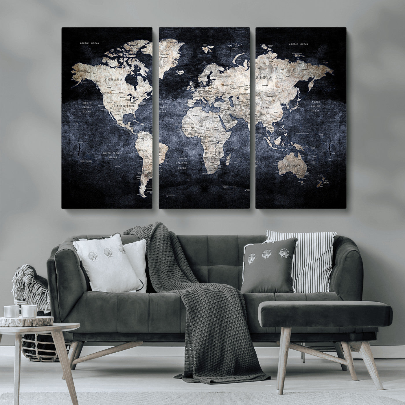 MGV-CV-48X32-3P - World Map Wall Art Canvas Print for Home and Office Decor