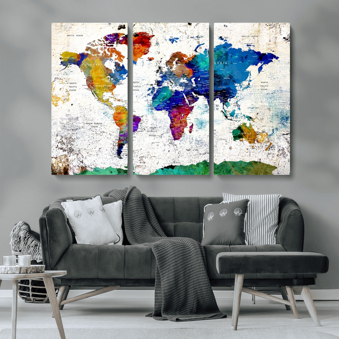 MGV-CV-48X32-3P - Push Pin World Map Canvas Print – Framed Wall Art for Couples to Track Their Travels – Anniversary