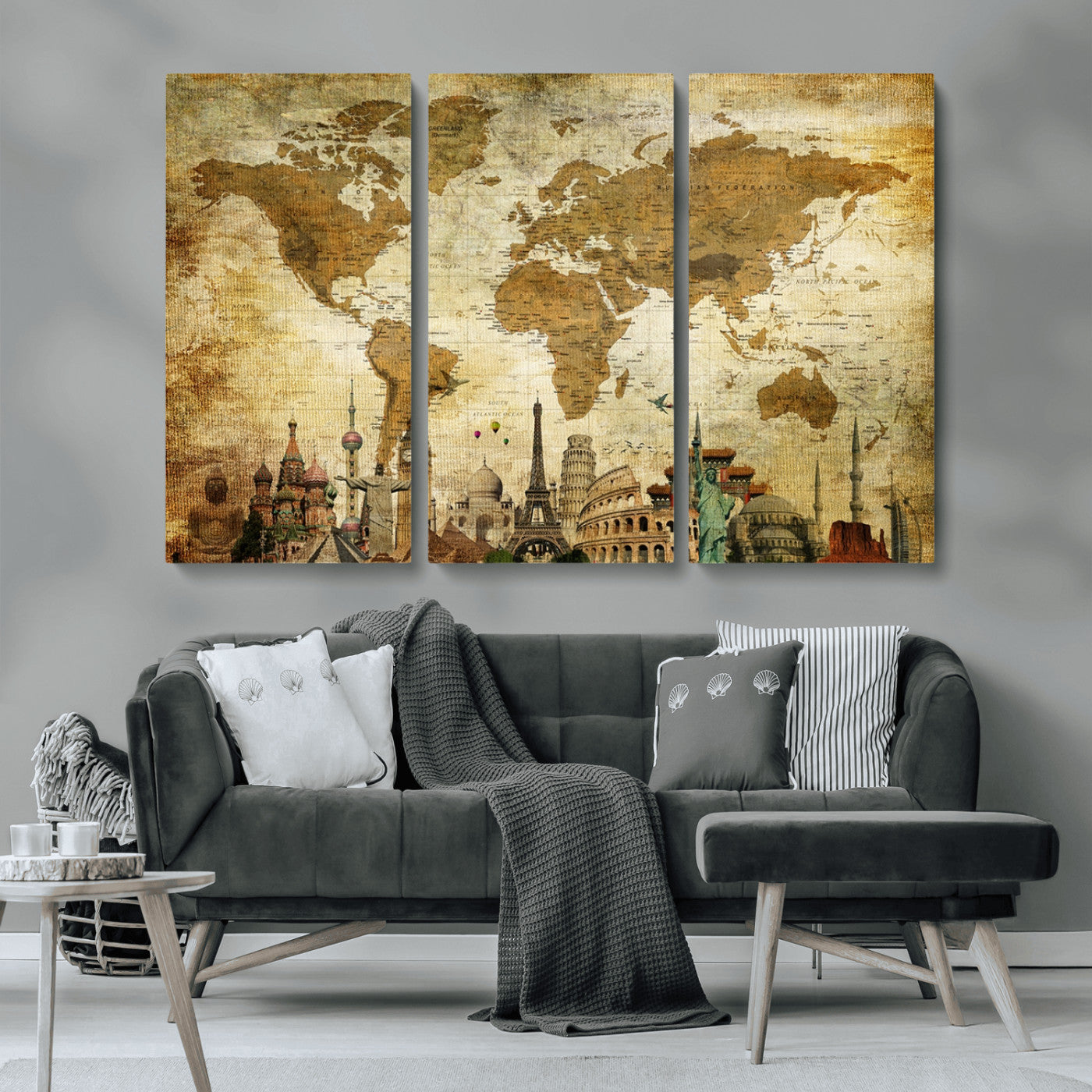 MGV-CV-48X32-3P - Push Pin World Map Canvas Print – Framed Wall Art for Couples to Track Their Travels – Anniversary