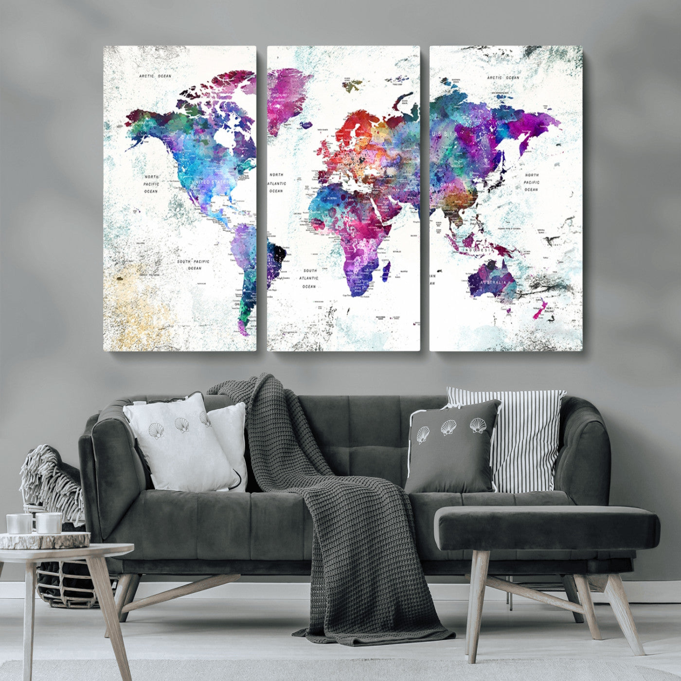 MGV-CV-48X32-3P - Push Pin World Map Canvas Print – Framed Wall Art for Couples to Track Their Travels – Anniversary