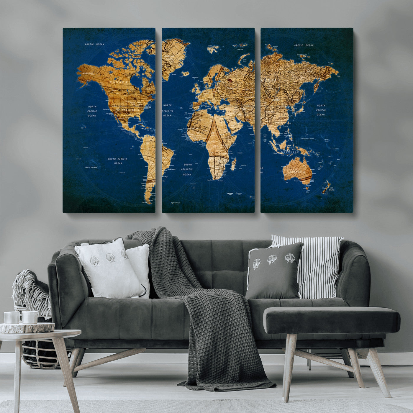 MGV-CV-48X32-3P - Push Pin World Map Canvas Print – Framed Wall Art for Couples to Track Their Travels – Anniversary