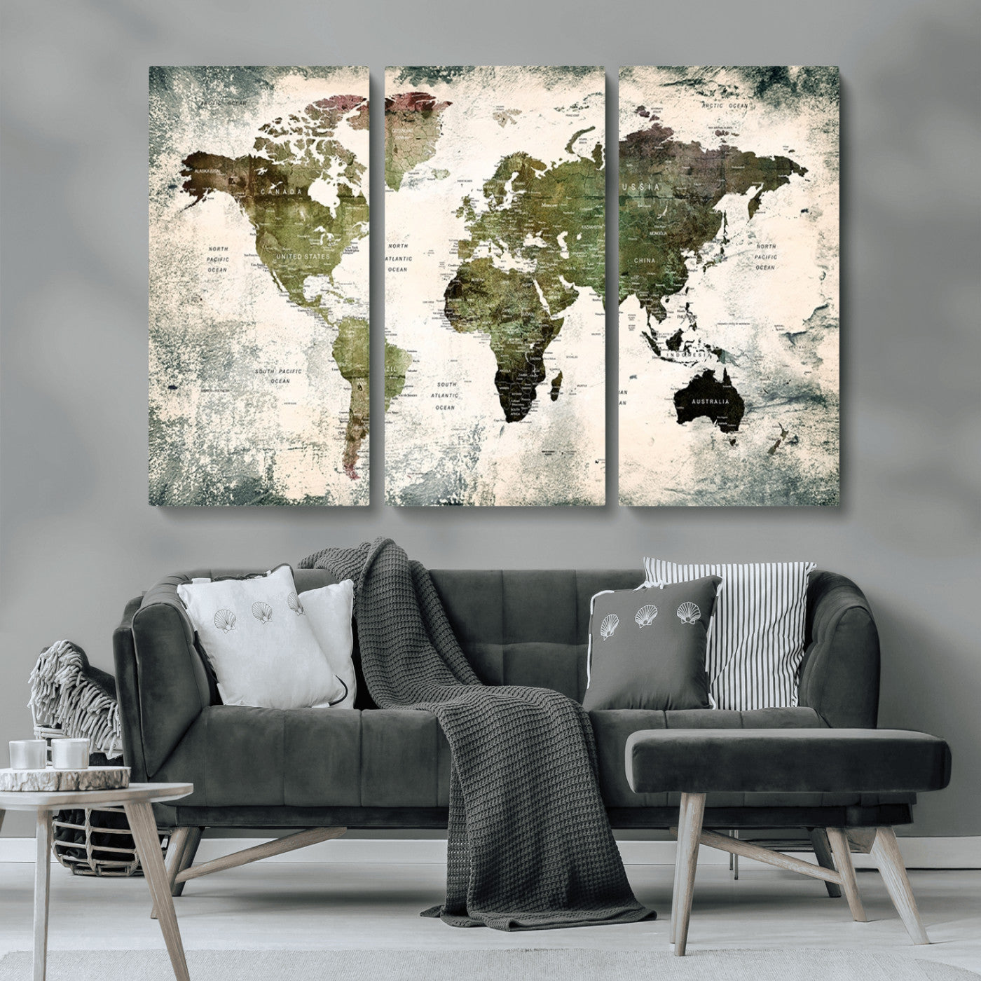 MGV-CV-48X32-3P - Push Pin World Map Canvas Print – Framed Wall Art for Couples to Track Their Travels – Anniversary