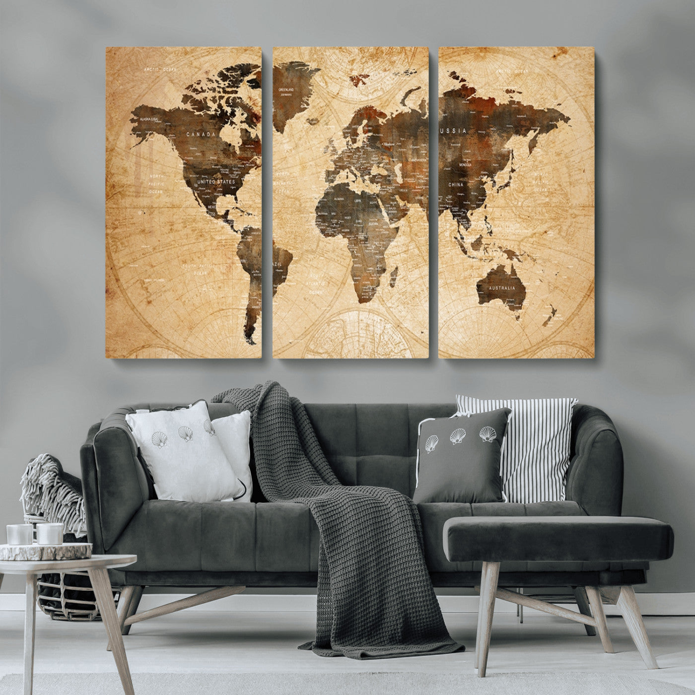 MGV-CV-48X32-3P - Push Pin World Map Canvas Print – Framed Wall Art for Couples to Track Their Travels – Anniversary