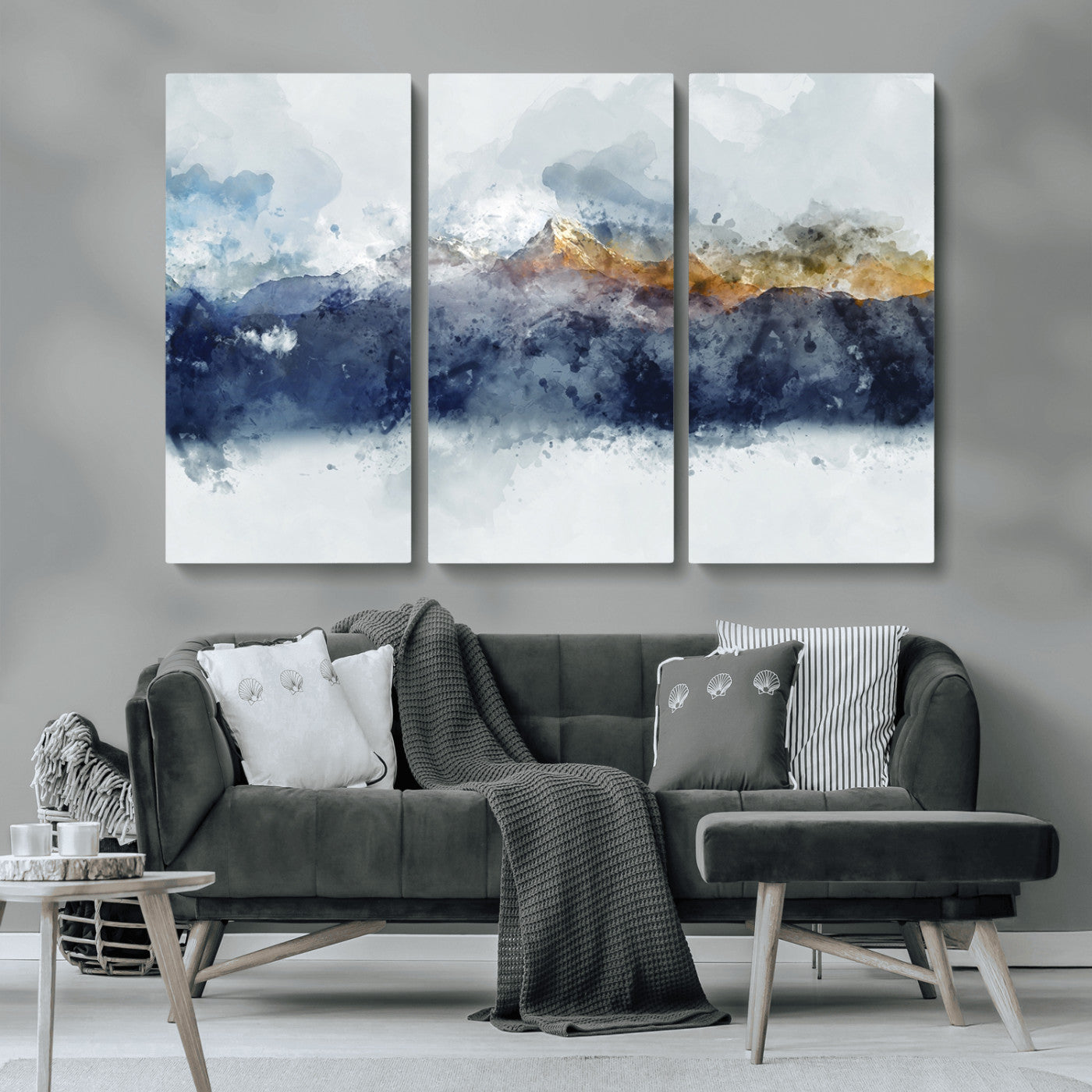 89149-MGV-CV-36X24-Abstract Mountain Range Art Canvas Print | 3 Panel Watercolor Landscape for Living Room, Office, or Bedroom | Large Ready-to-Hang Artwork