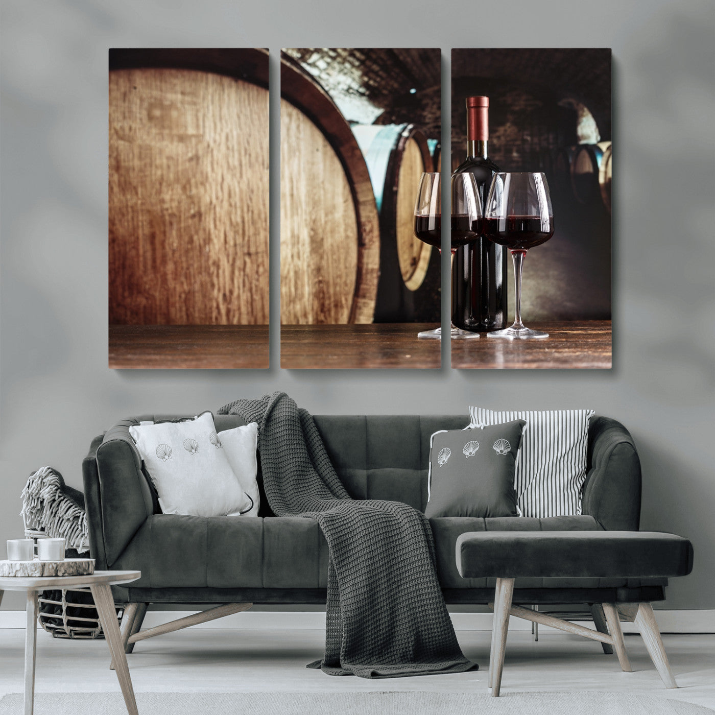 MGV-CV-48X32-3P - Wine and Barrel Wall Art Canvas Print