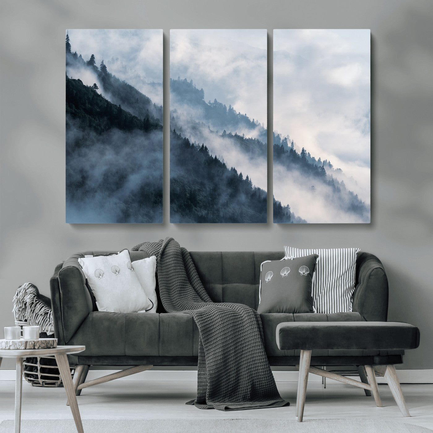 MGV-CV-48X32-3P - Foggy Forest Wall Art Canvas Print – Misty Mountain Landscape Decor – Ready to Hang Nature-Inspired