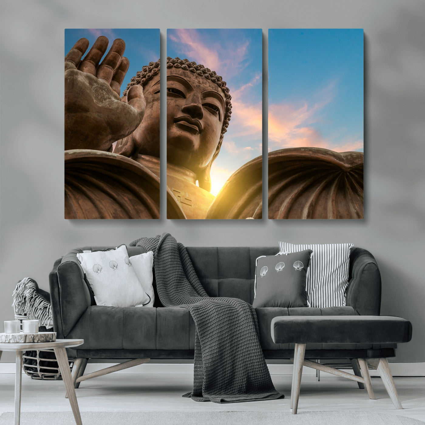 MGV-CV-48X32-3P - Buddha Statue and Daylight Wall Art, Buddha Statue Wall Art Canvas Print