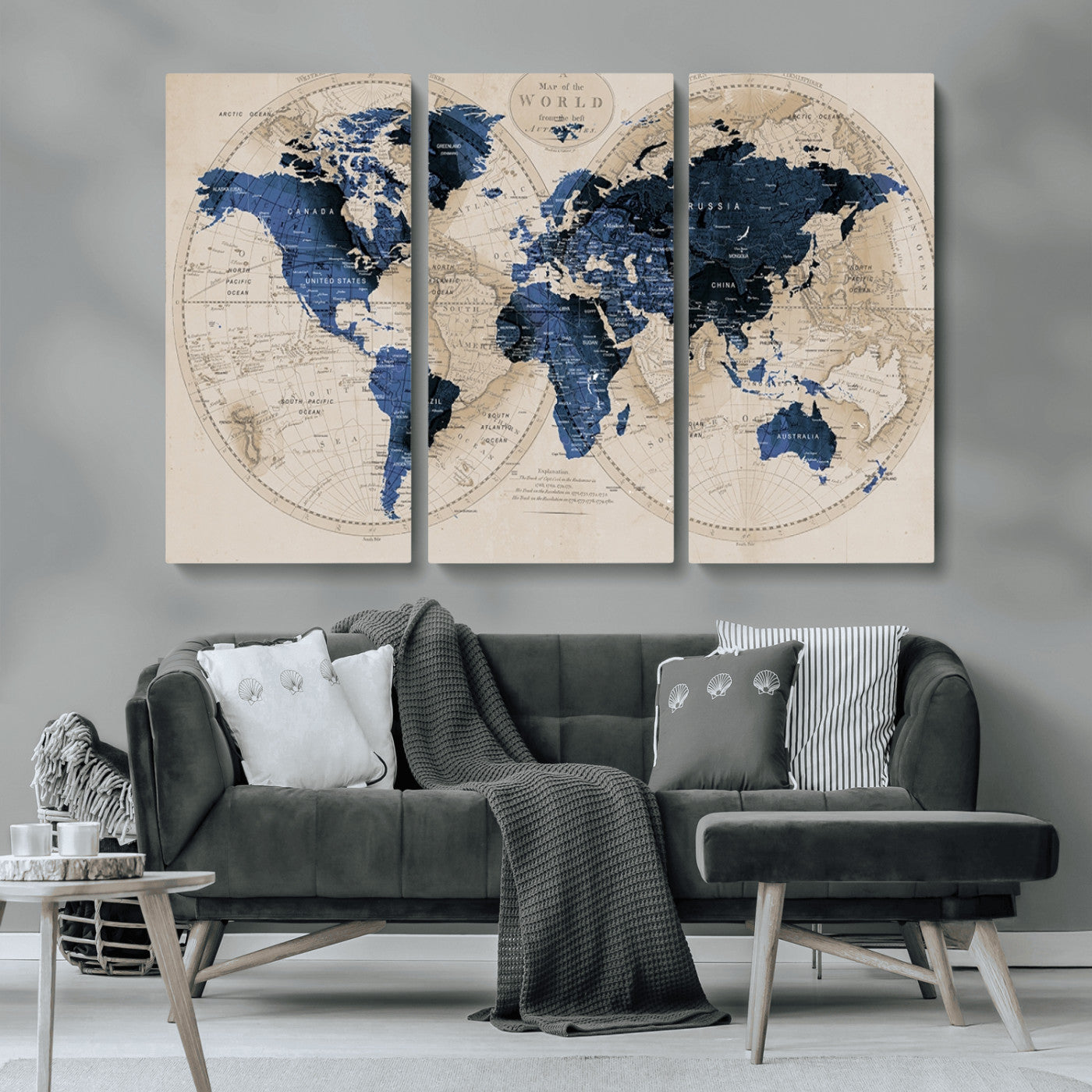 MGV-CV-48X32-3P - World Map Wall Art Canvas Print for Home and Office Decor