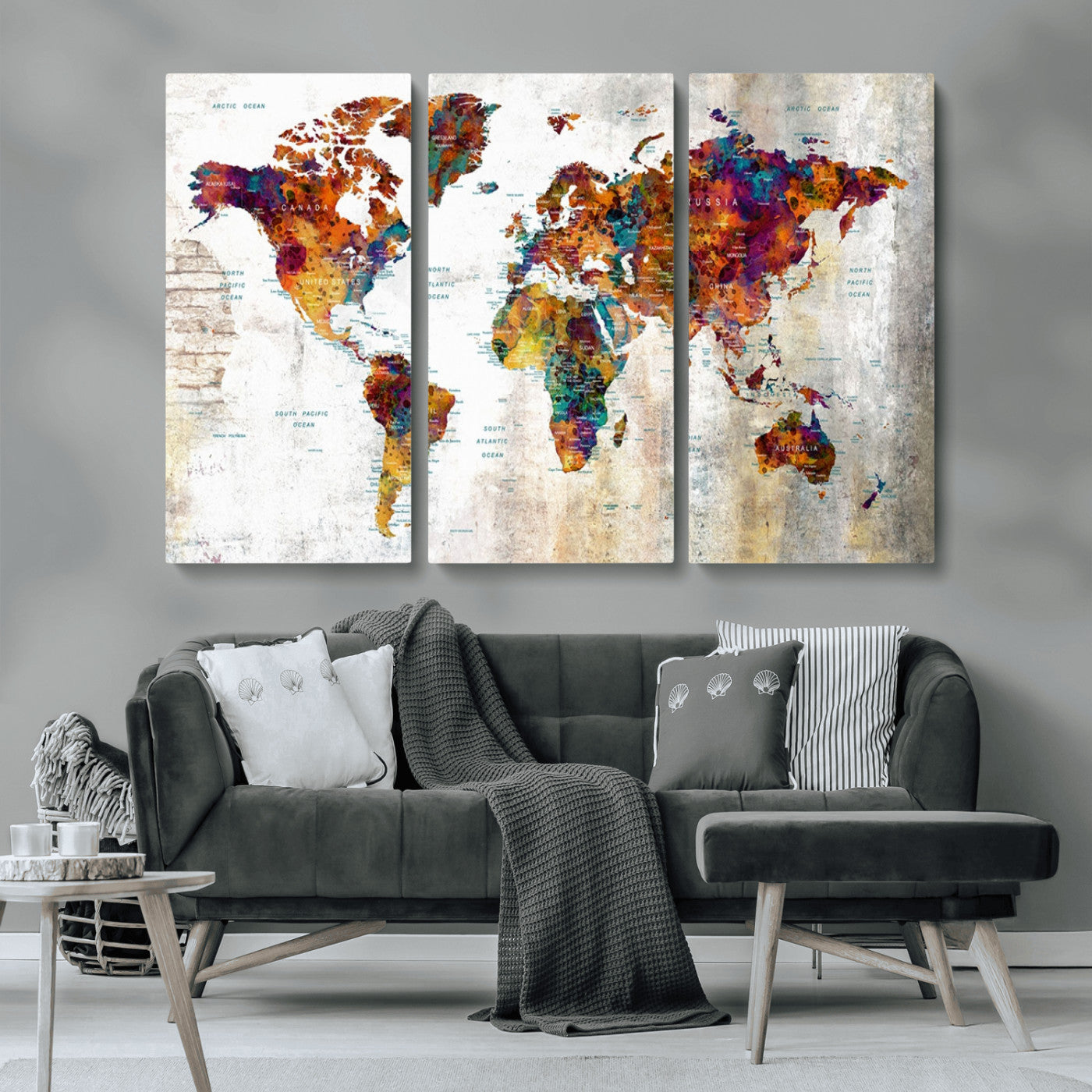 MGV-CV-48X32-3P - Push Pin World Map Canvas Print – Framed Wall Art for Couples to Track Their Travels – Anniversary