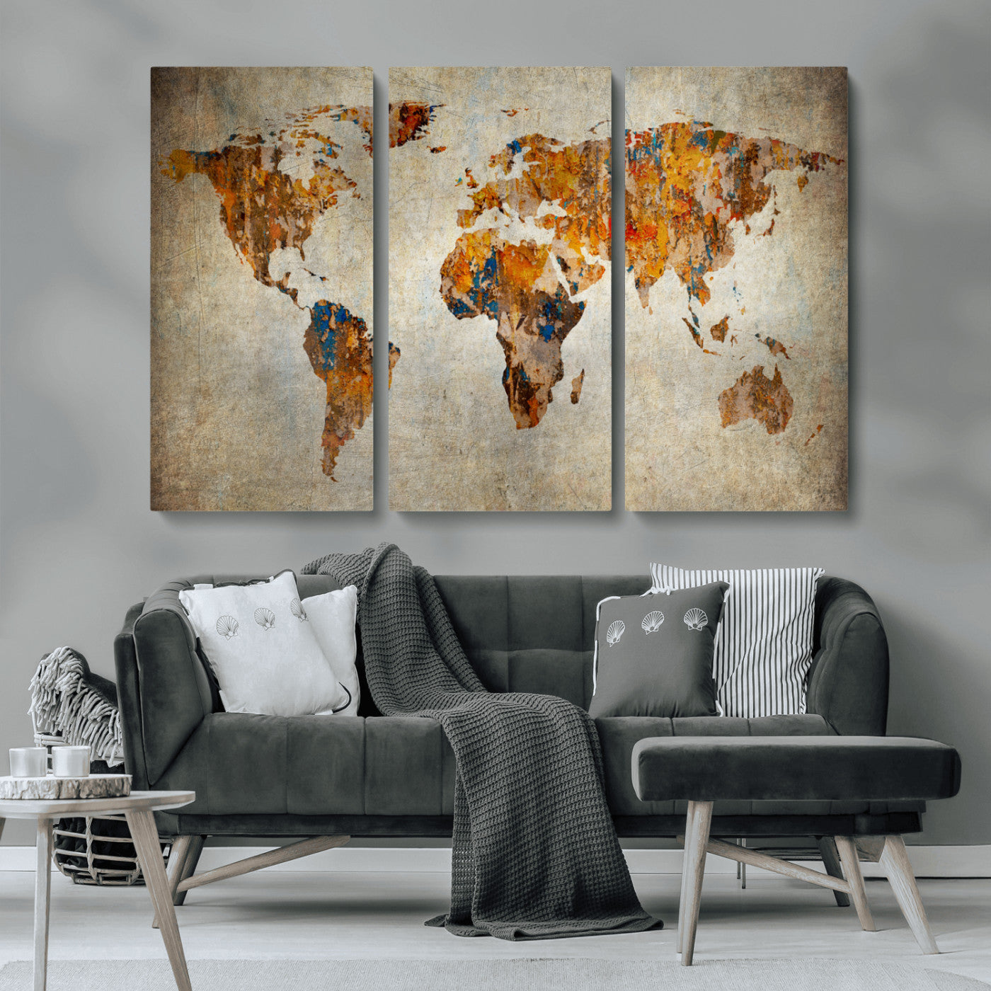 MGV-CV-48X32-3P - Push Pin World Map Canvas Print – Framed Wall Art for Couples to Track Their Travels – Anniversary