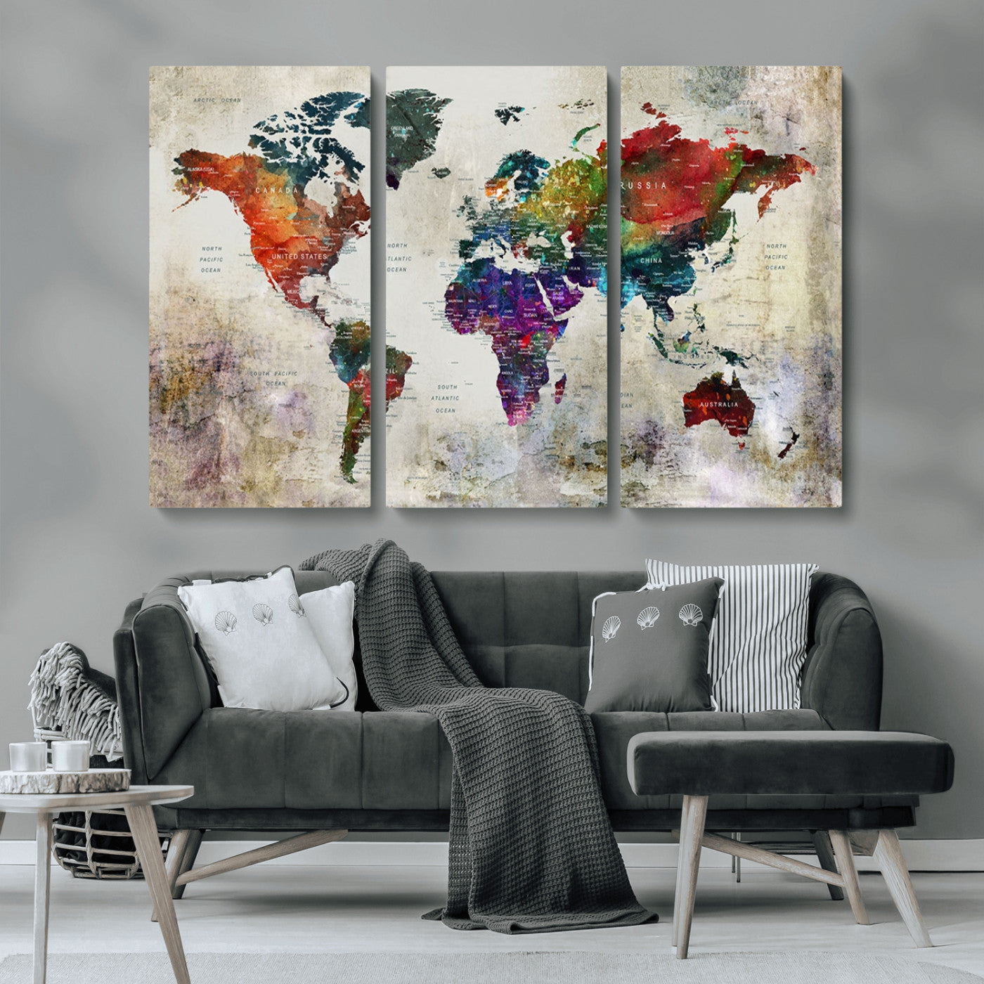 MGV-CV-48X32-3P - Push Pin World Map Canvas Print – Framed Wall Art for Couples to Track Their Travels – Anniversary