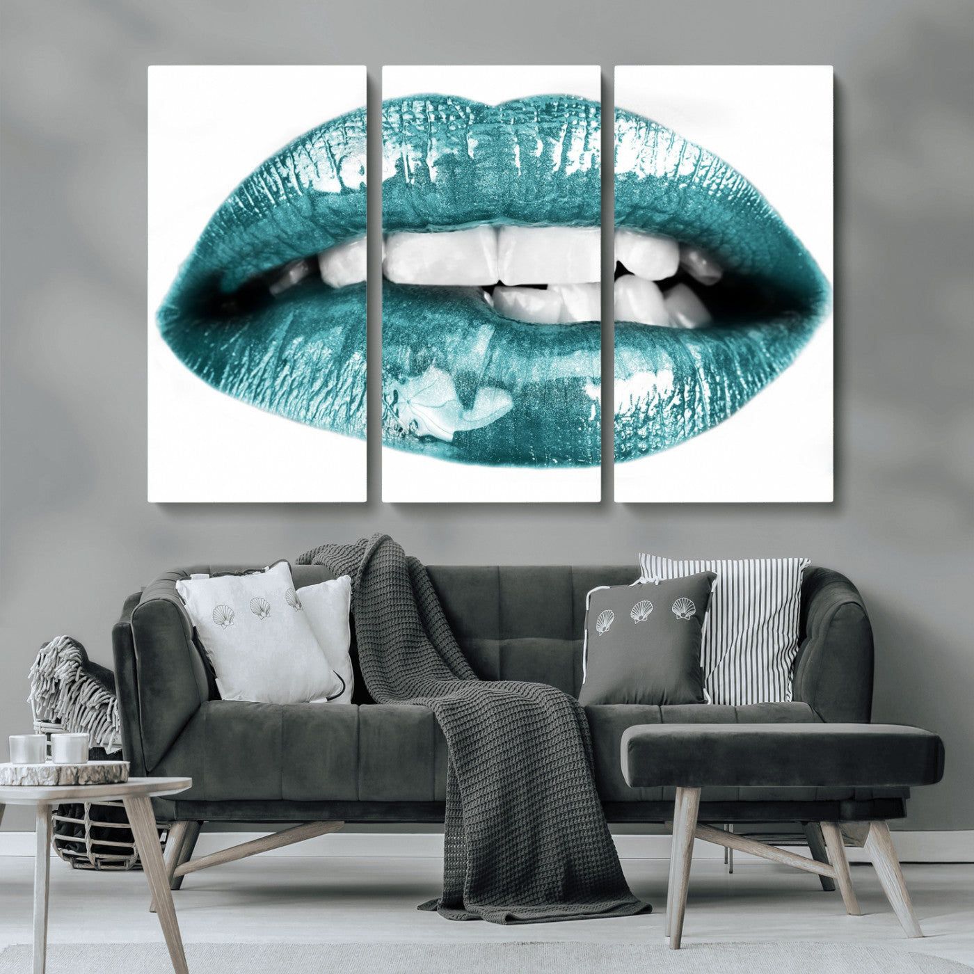 MGV-CV-48X32-3P - Blue Lips Wall Art Canvas Print