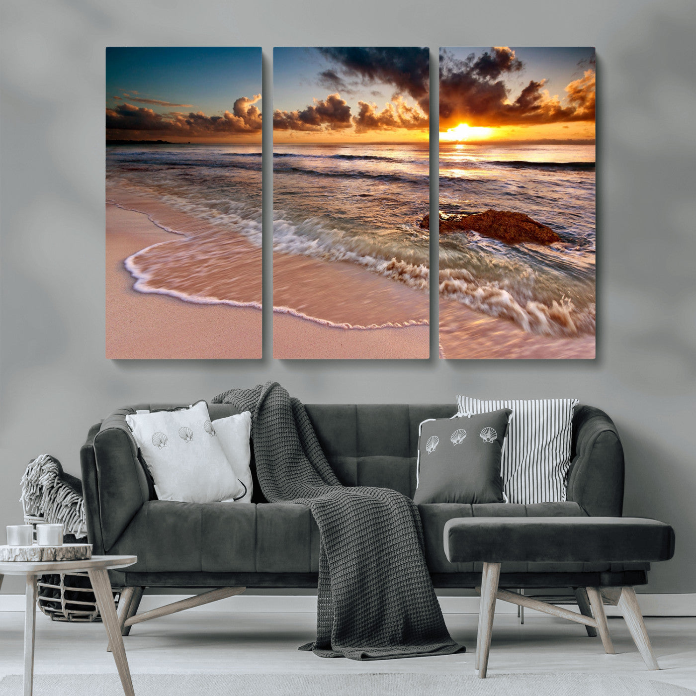 MGV-CV-48X32-3P - Sunset on Ocean Wall Art Canvas Print