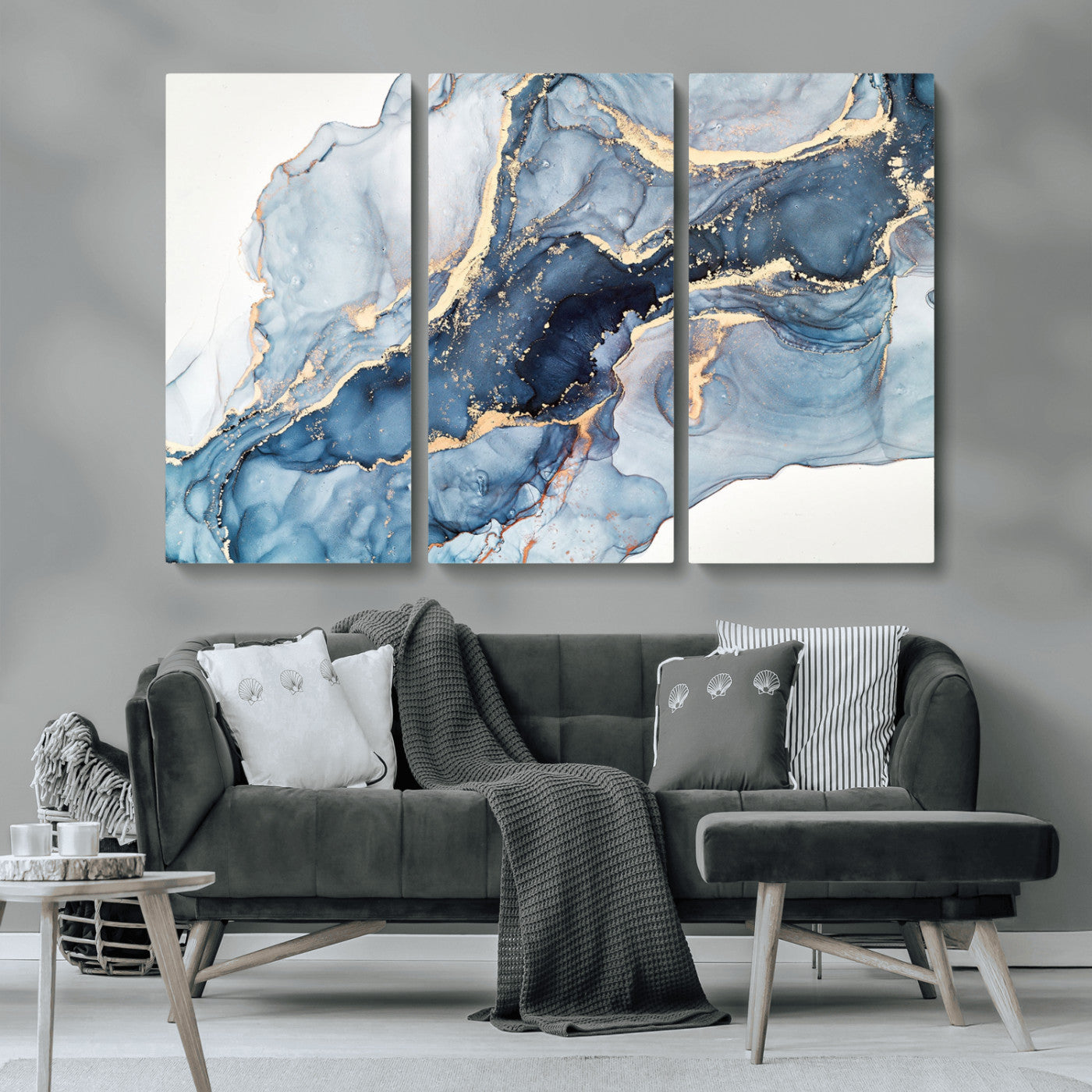 33782-MGV-CV-36X24-Abstract Art Print - Blue Abstract Canvas Wall Art Print Abstract Art Fluid Effect Marble Wall Art