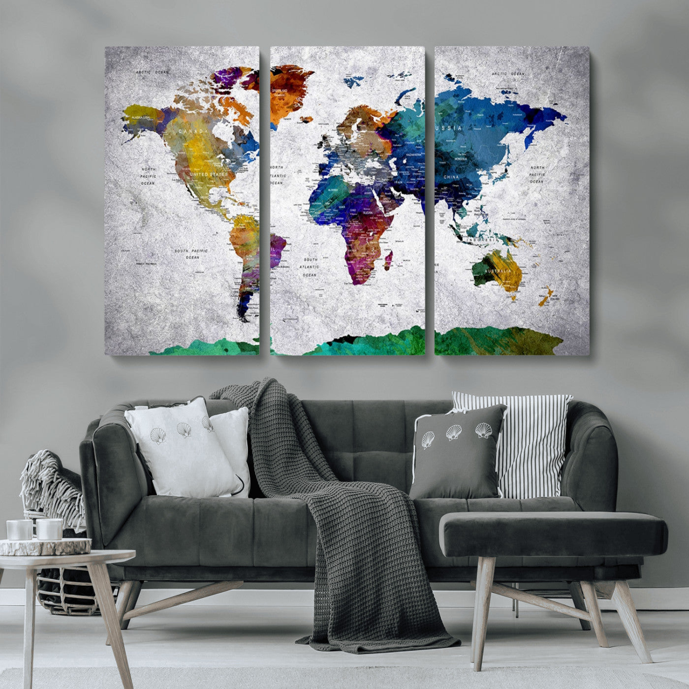 MGV-CV-48X32-3P - Push Pin World Map Canvas Print – Framed Wall Art for Couples to Track Their Travels – Anniversary