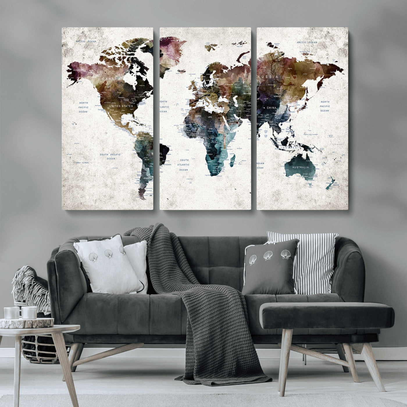 MGV-CV-48X32-3P - Push Pin World Map Canvas Print – Framed Wall Art for Couples to Track Their Travels – Anniversary