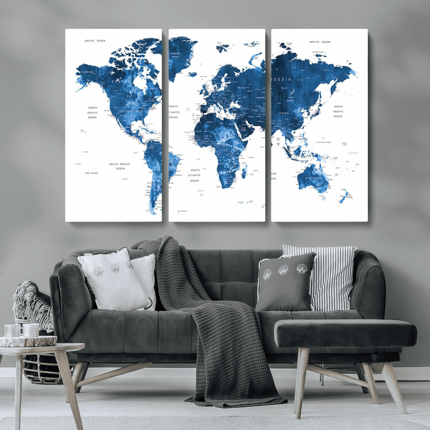 MGV-CV-48X32-3P - Push Pin World Map Canvas Print – Framed Wall Art for Couples to Track Their Travels – Anniversary