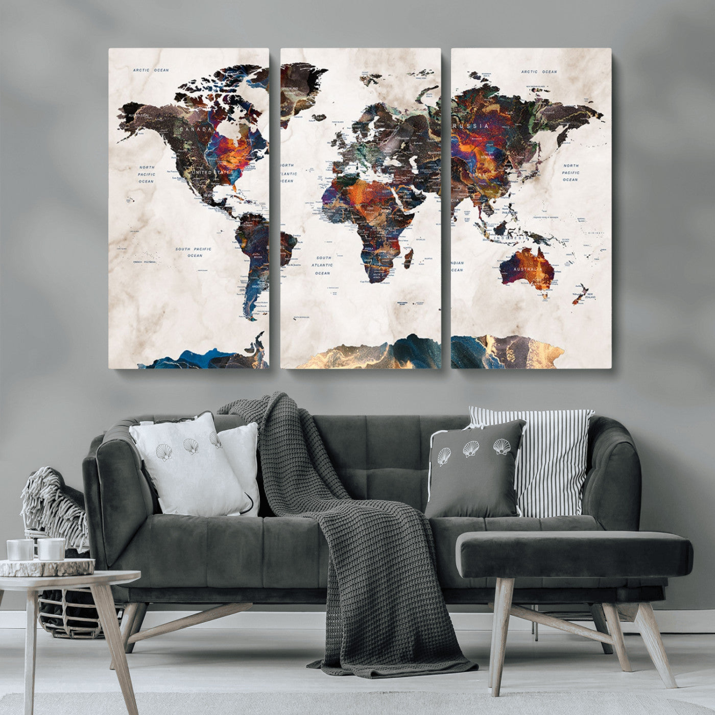 MGV-CV-48X32-3P - Push Pin World Map Canvas Print – Framed Wall Art for Couples to Track Their Travels – Anniversary