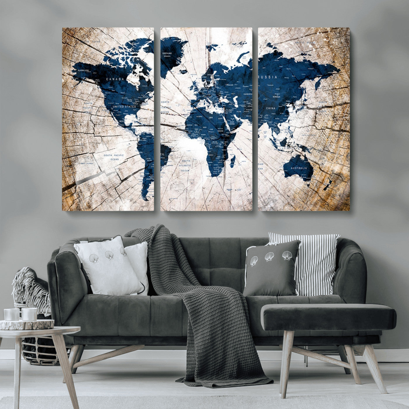 MGV-CV-48X32-3P - Push Pin World Map Canvas Print – Framed Wall Art for Couples to Track Their Travels – Anniversary