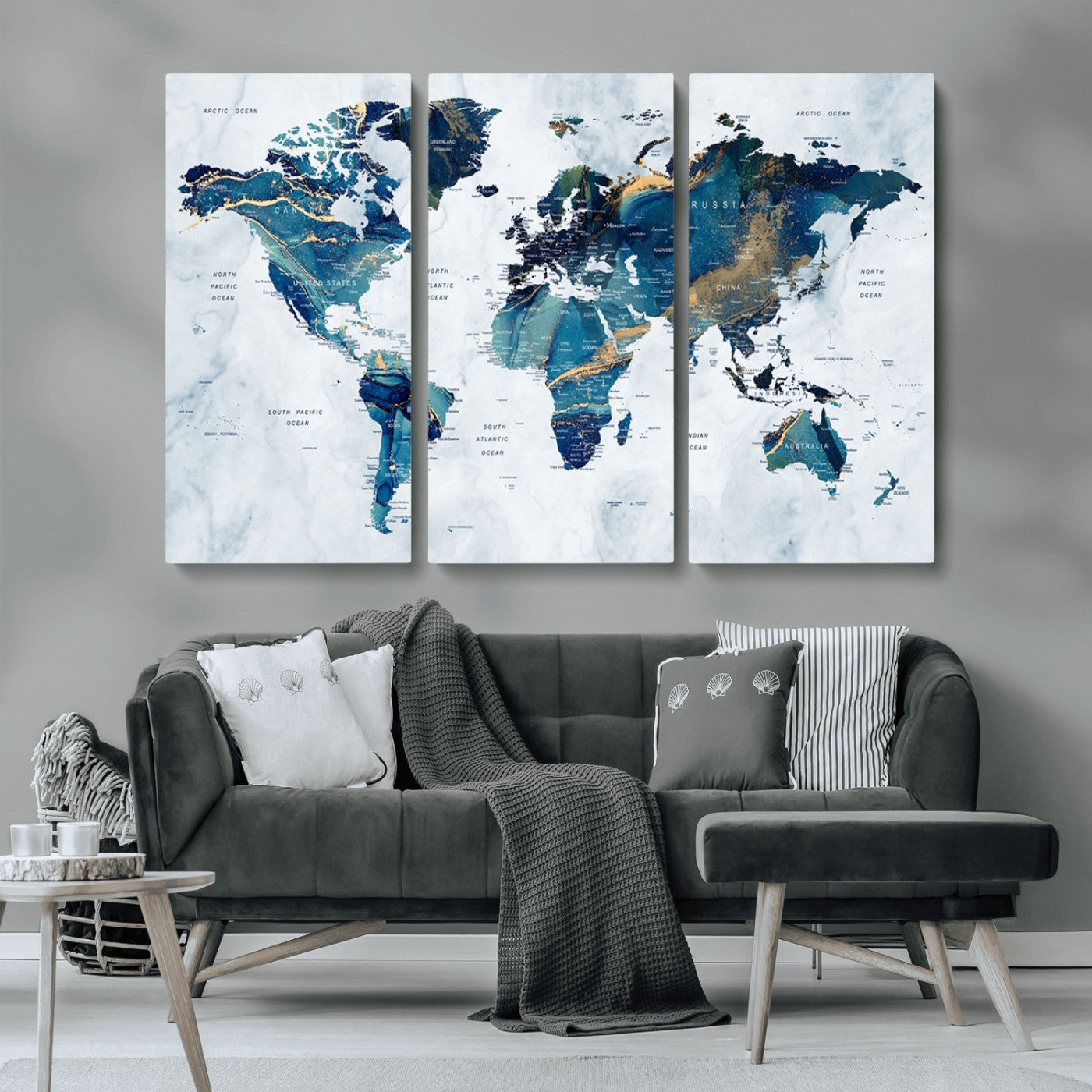 MGV-CV-48X32-3P - Push Pin World Map Canvas Print – Framed Wall Art for Couples to Track Their Travels – Anniversary
