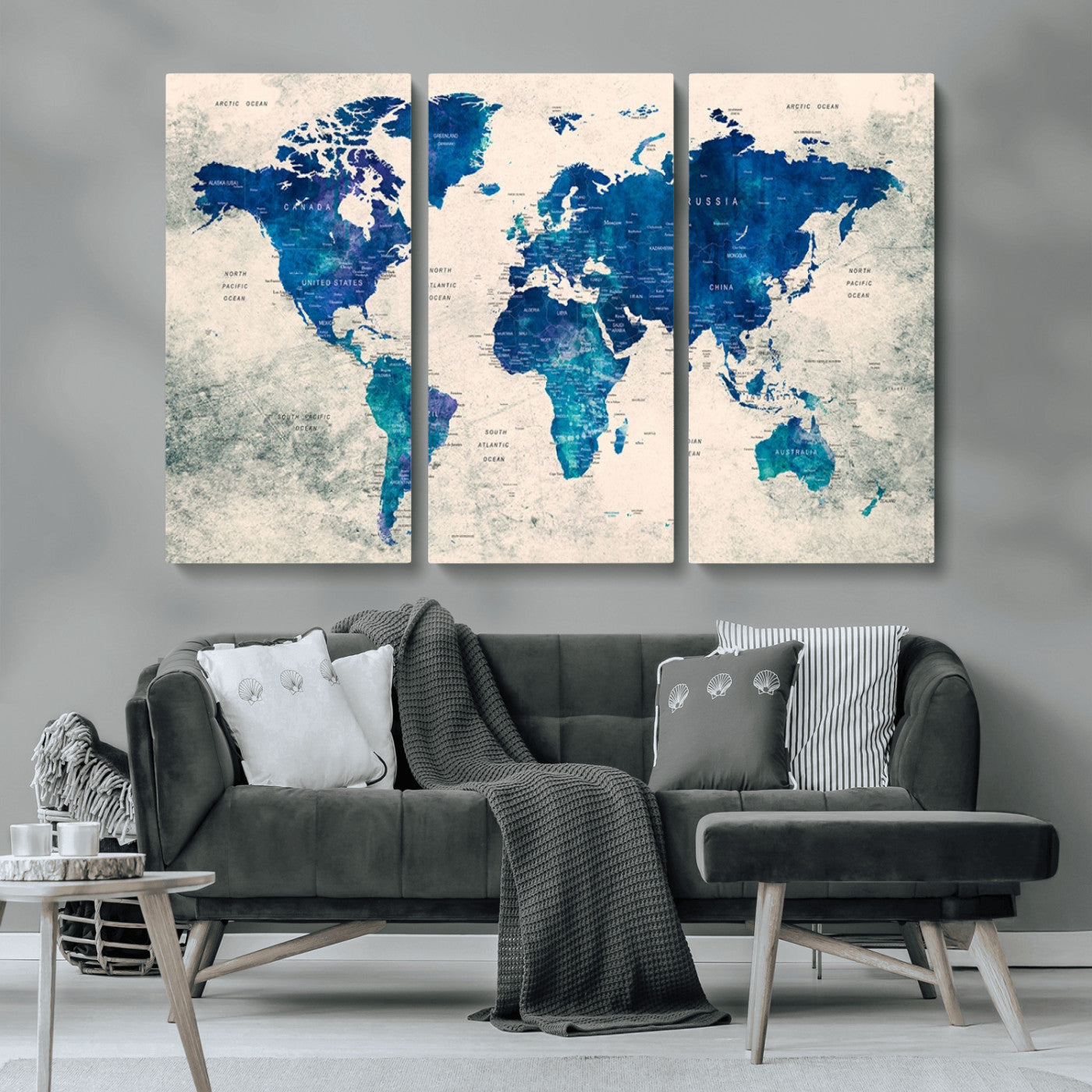MGV-CV-48X32-3P - Push Pin World Map Canvas Print – Framed Wall Art for Couples to Track Their Travels – Anniversary