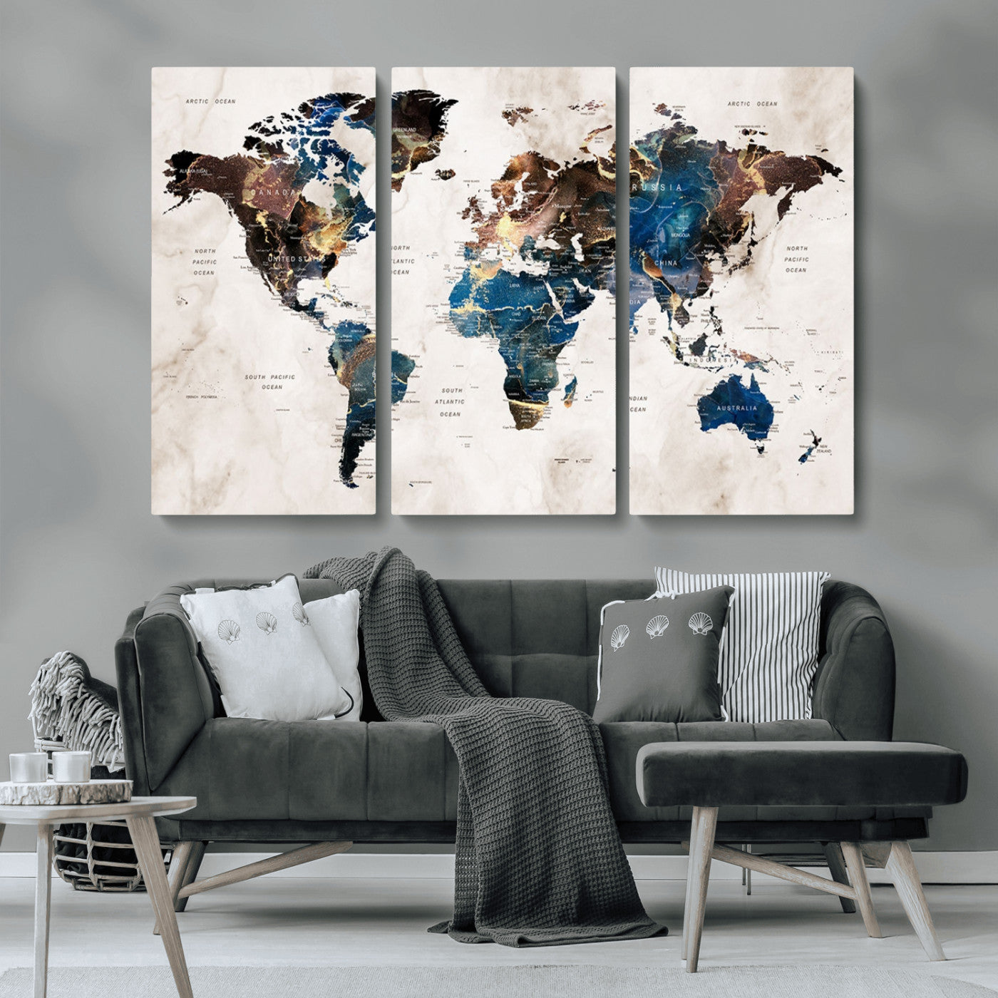 MGV-CV-48X32-3P - Push Pin World Map Canvas Print – Framed Wall Art for Couples to Track Their Travels – Anniversary