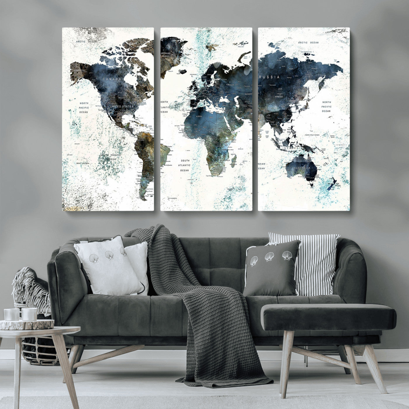 MGV-CV-48X32-3P - Push Pin World Map Canvas Print – Framed Wall Art for Couples to Track Their Travels – Anniversary