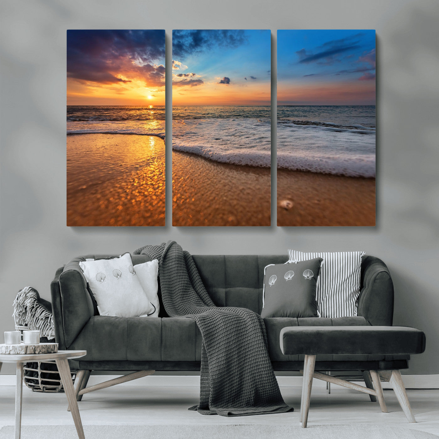 MGV-CV-48X32-3P - Sunset and Beach at Night Wall Art Canvas Print