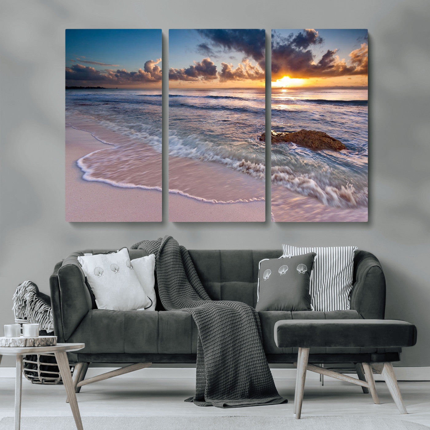 MGV-CV-48X32-3P - Sea Ocean Sunset Beach Wall Art Canvas Print