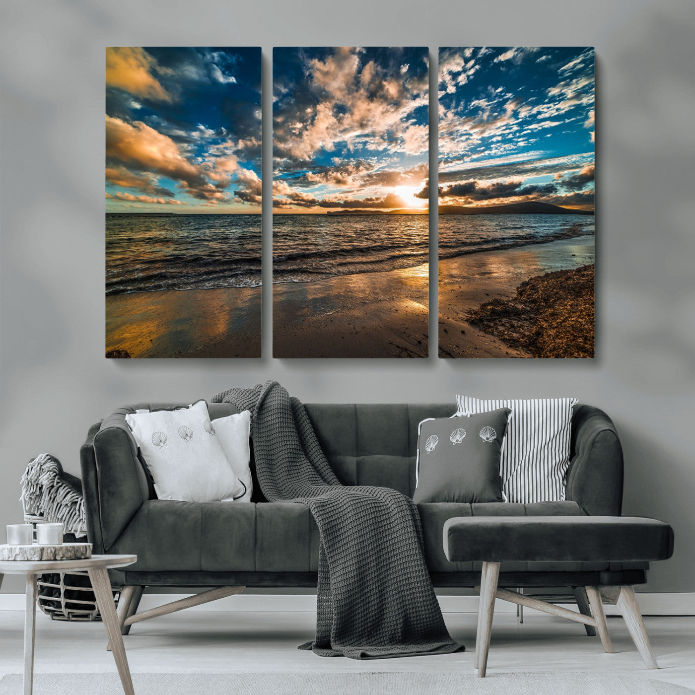 MGV-CV-48X32-3P - Beach Wall Art - Stunning Ocean Sunset Canvas Print with Coastal Design for Elegant and Relaxing