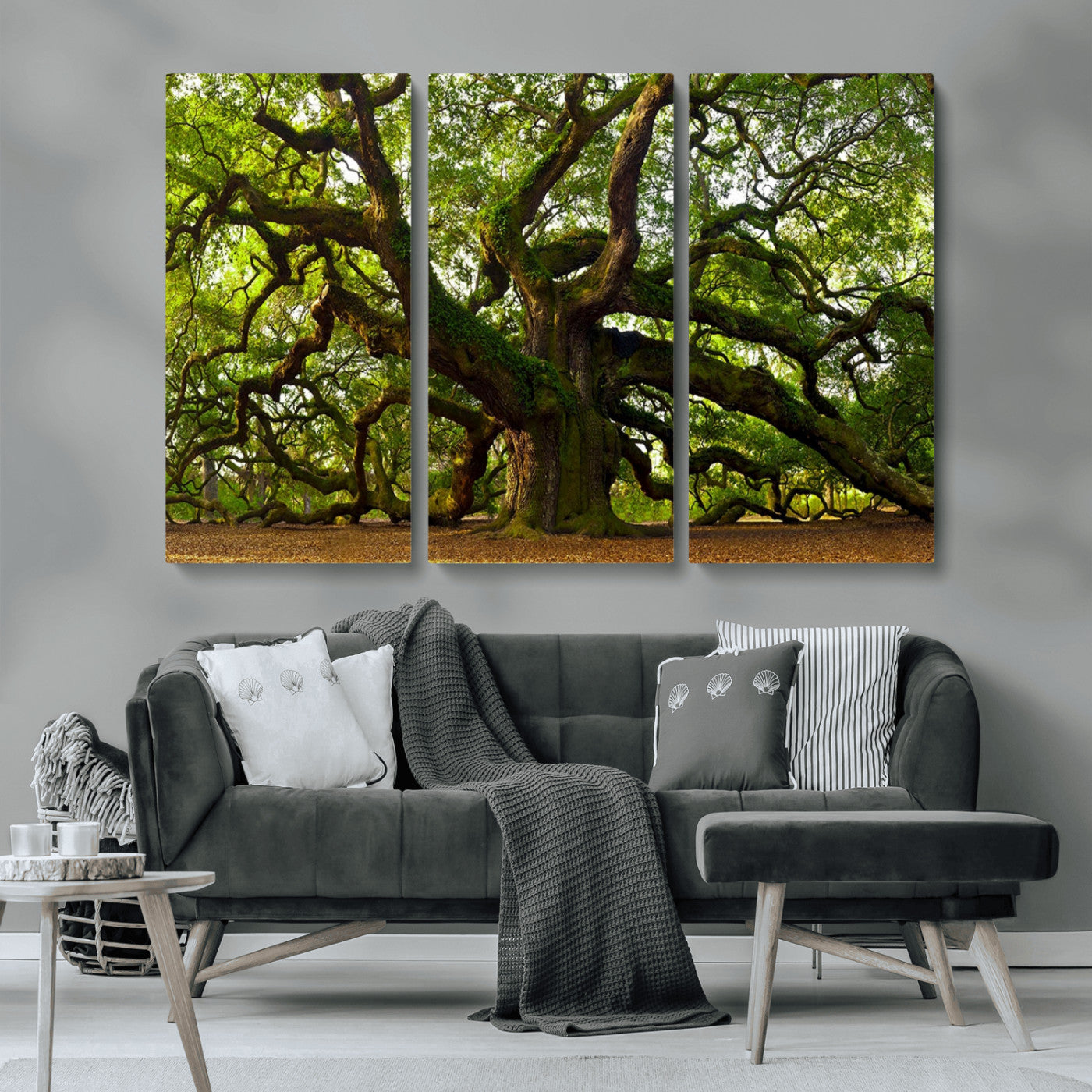MGV-CV-48X32-3P - Angel Oak Tree Wall Art Canvas Print | Forest Tree Nature Photography Print on Canvas | Large Triptych Art for Living Room or Office Decor