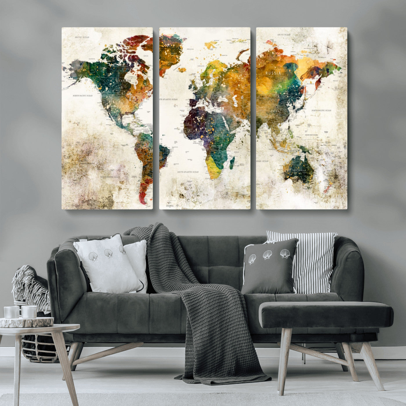MGV-CV-48X32-3P - Push Pin World Map Canvas Print – Framed Wall Art for Couples to Track Their Travels – Anniversary