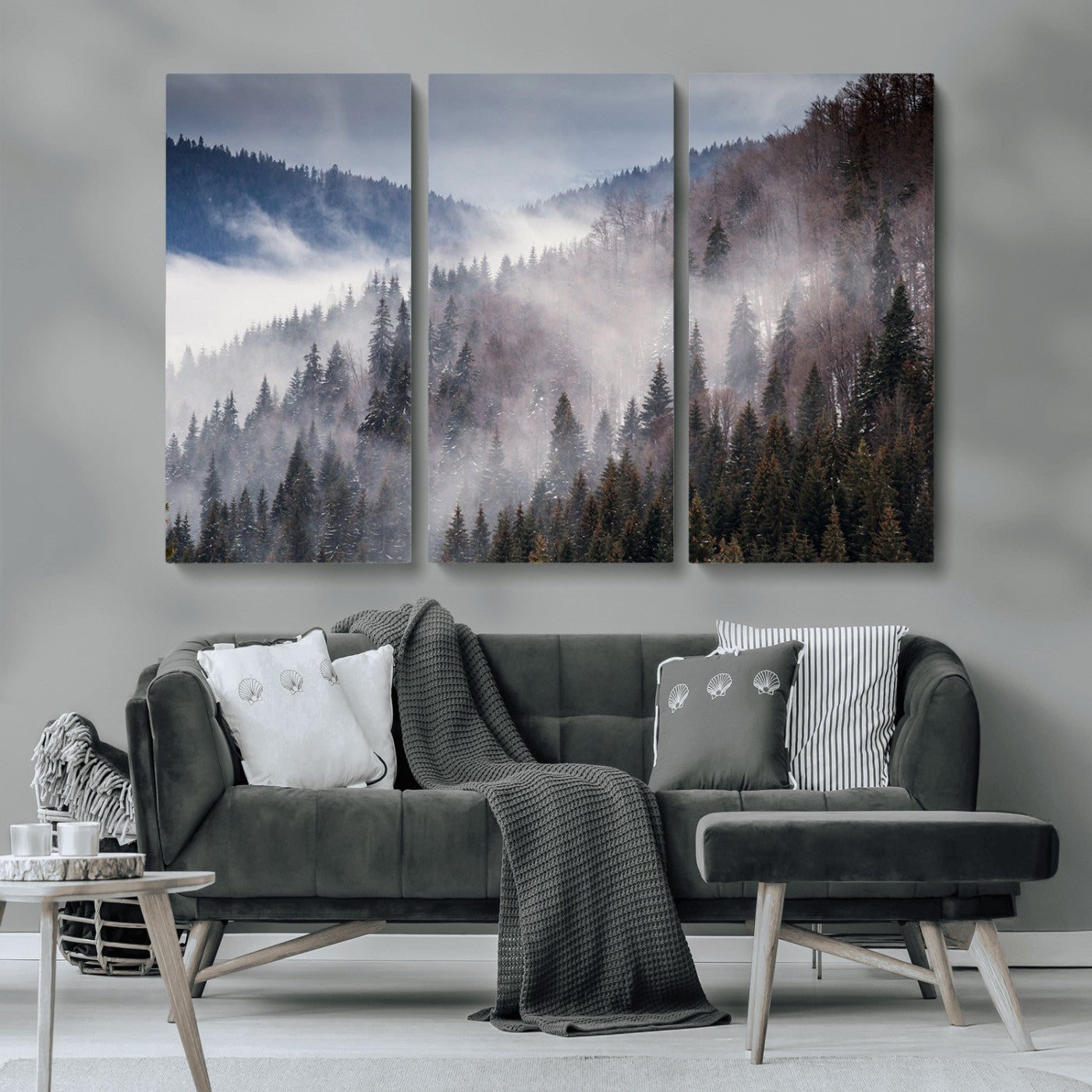 MGV-CV-48X32-3P - Beautiful Rising Fog in Winter Mountain Landscape - Framed Rising Fog in Winter Mountain Canvas