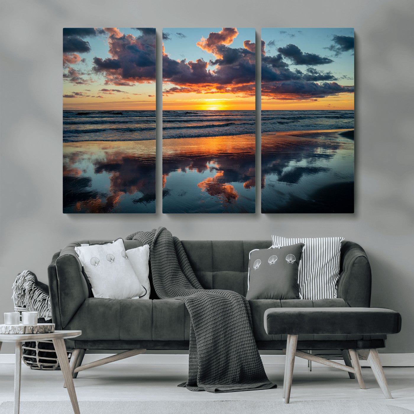 MGV-CV-48X32-3P - Cloudy Weather At The Beach Wall Art Canvas Print