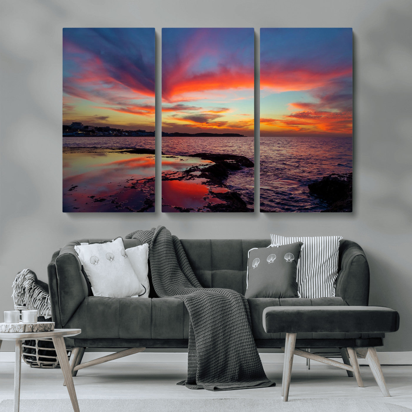 MGV-CV-48X32-3P - Glorious Sunset on The Beach Wall Art Canvas Print