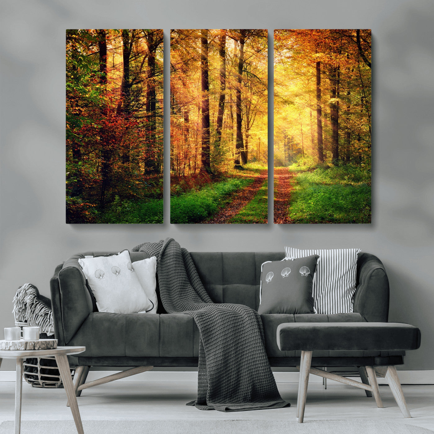 MGV-CV-48X32-3P - Forest Fall Wall Art Print - Sunlight Through Trees Wall Art Canvas Print