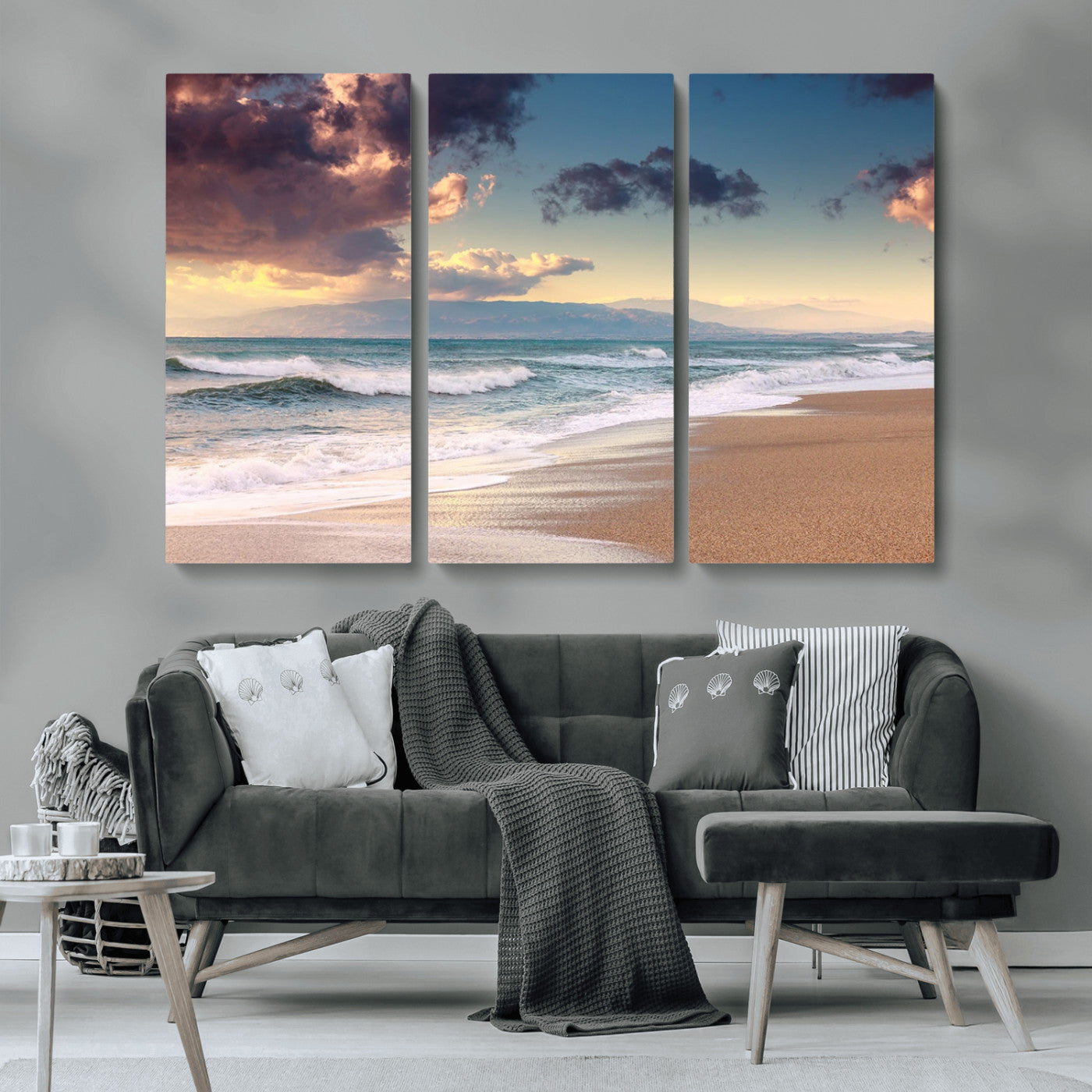 MGV-CV-48X32-3P - Cloudy Weather Beach Sunset Canvas Print | Sunrise Wall Art Canvas Print