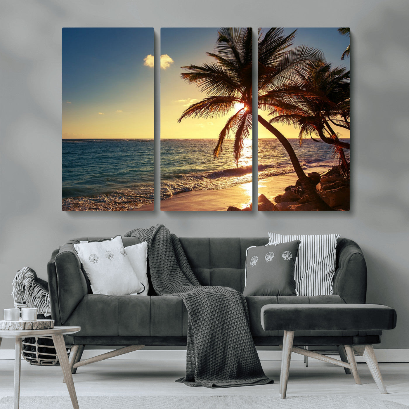 MGV-CV-48X32-3P - Sunset Palm Trees Wall Art Canvas Print
