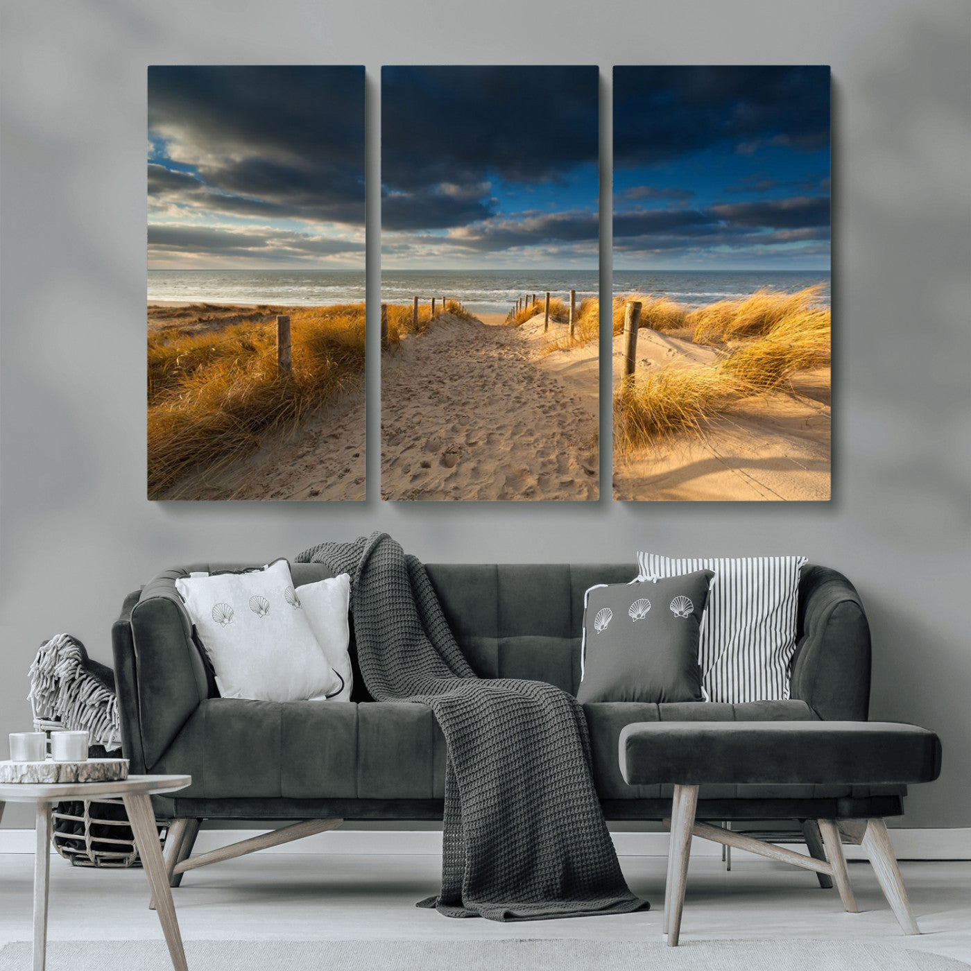 MGV-CV-48X32-3P - Ocean Beach Dark Clouds Wall Art Canvas Print