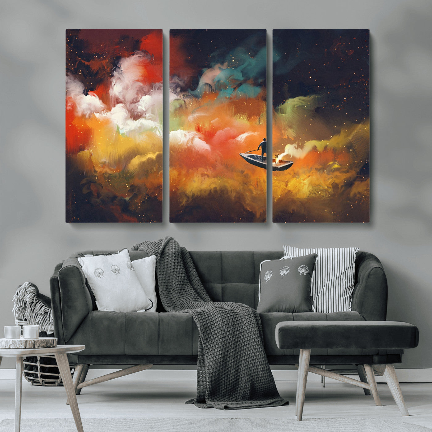 MGV-CV-48X32-3P - Surreal Space Adventure Canvas Wall Art – Dreamlike Abstract Galaxy Print – Framed and Ready to Hang for Living Room or Bedroom Decor