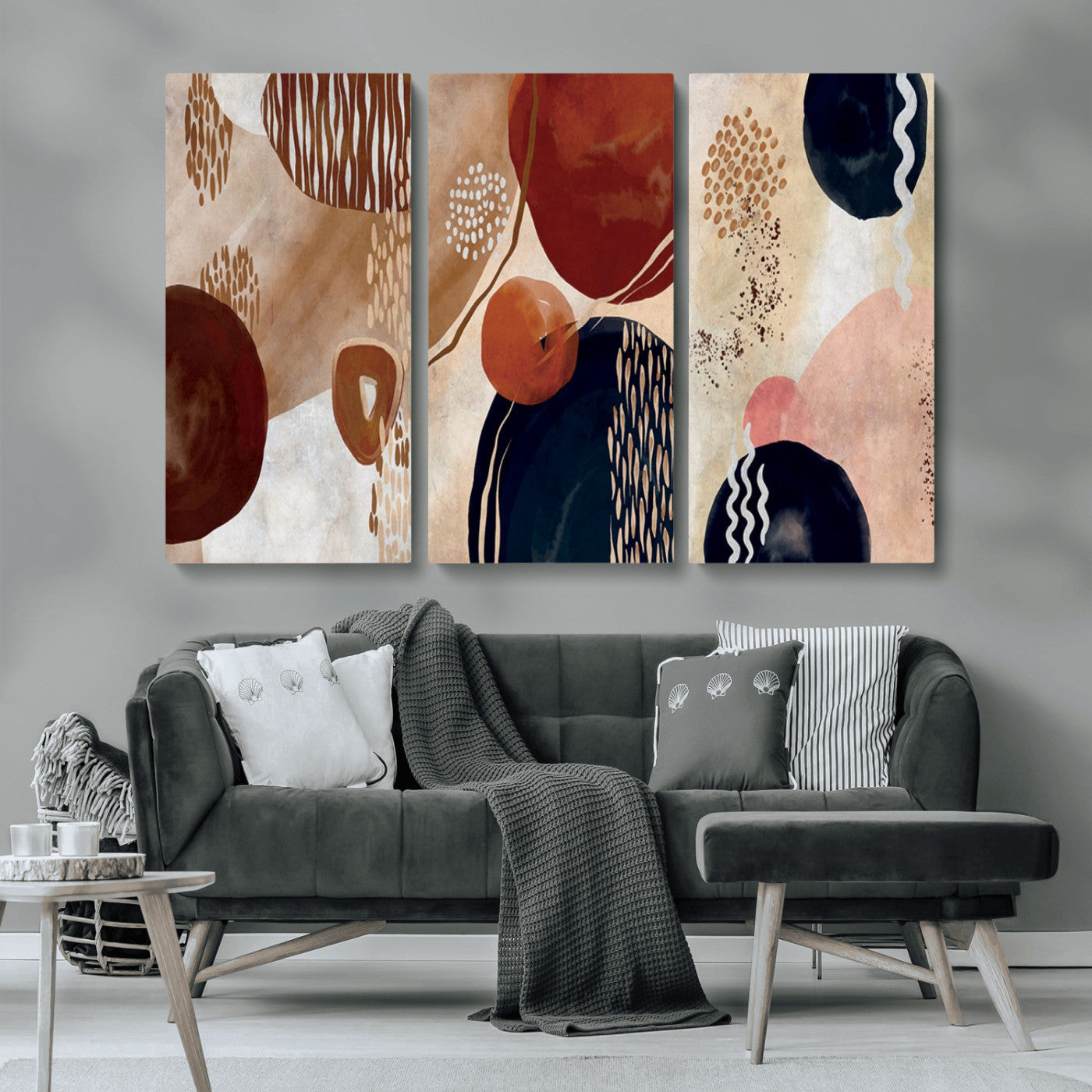 MGV-CV-48X32-3P - Boho Wall Art Canvas Print Set Mid-Century Prints Bohemian Wall Artwork Prints Boho Neutral