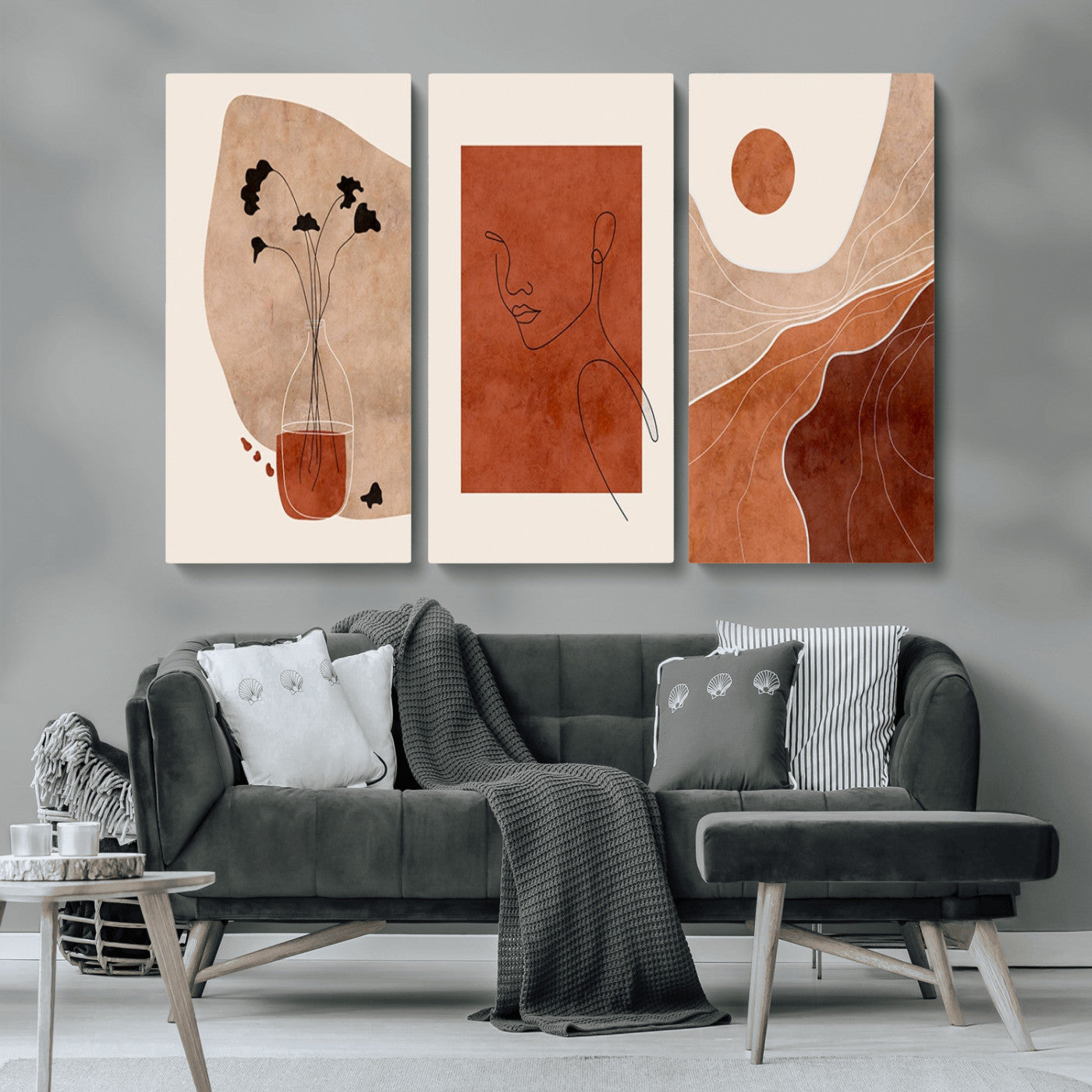 MGV-CV-48X32-3P - Boho Sunset Mountain Canvas Print, Modern Boho Sunset Mountain Landscape Triptych – Giclée Canvas