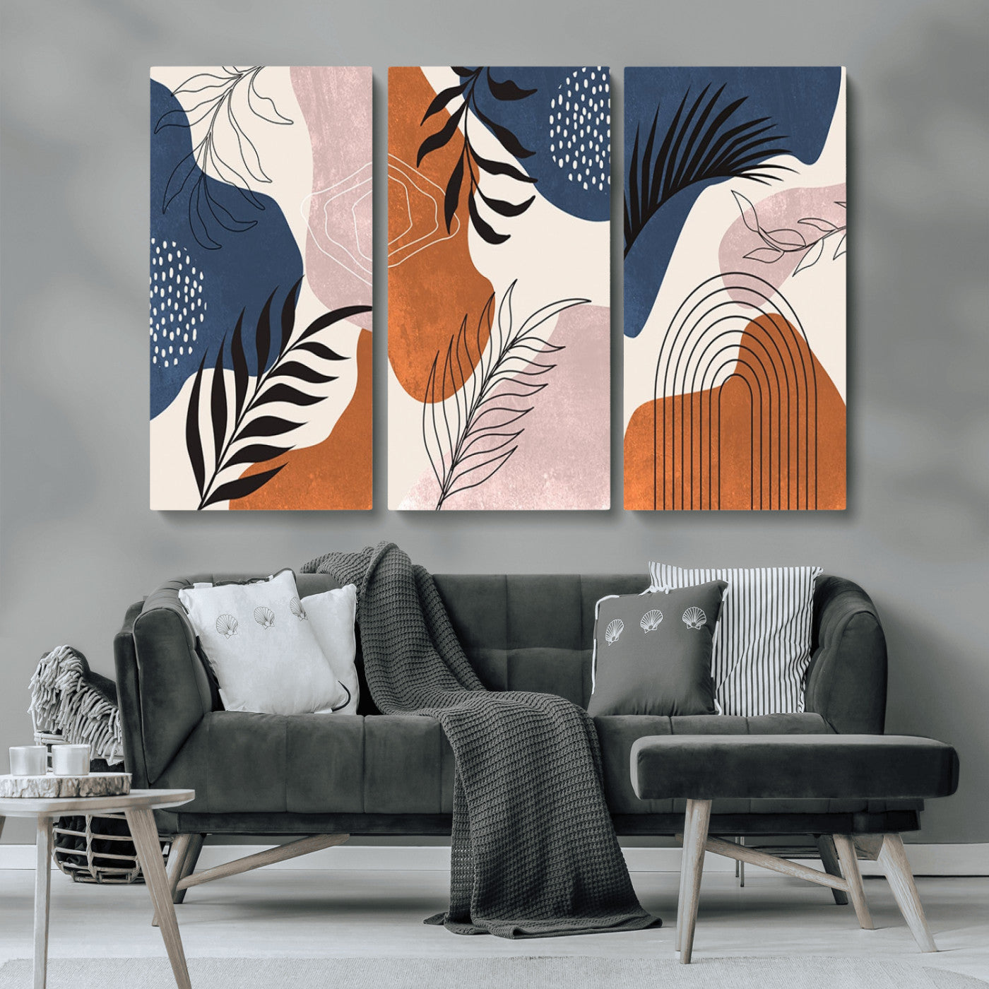 MGV-CV-48X32-3P - Boho Wall Art Canvas Print Set Mid-Century Prints Bohemian Wall Artwork Prints Boho Neutral,