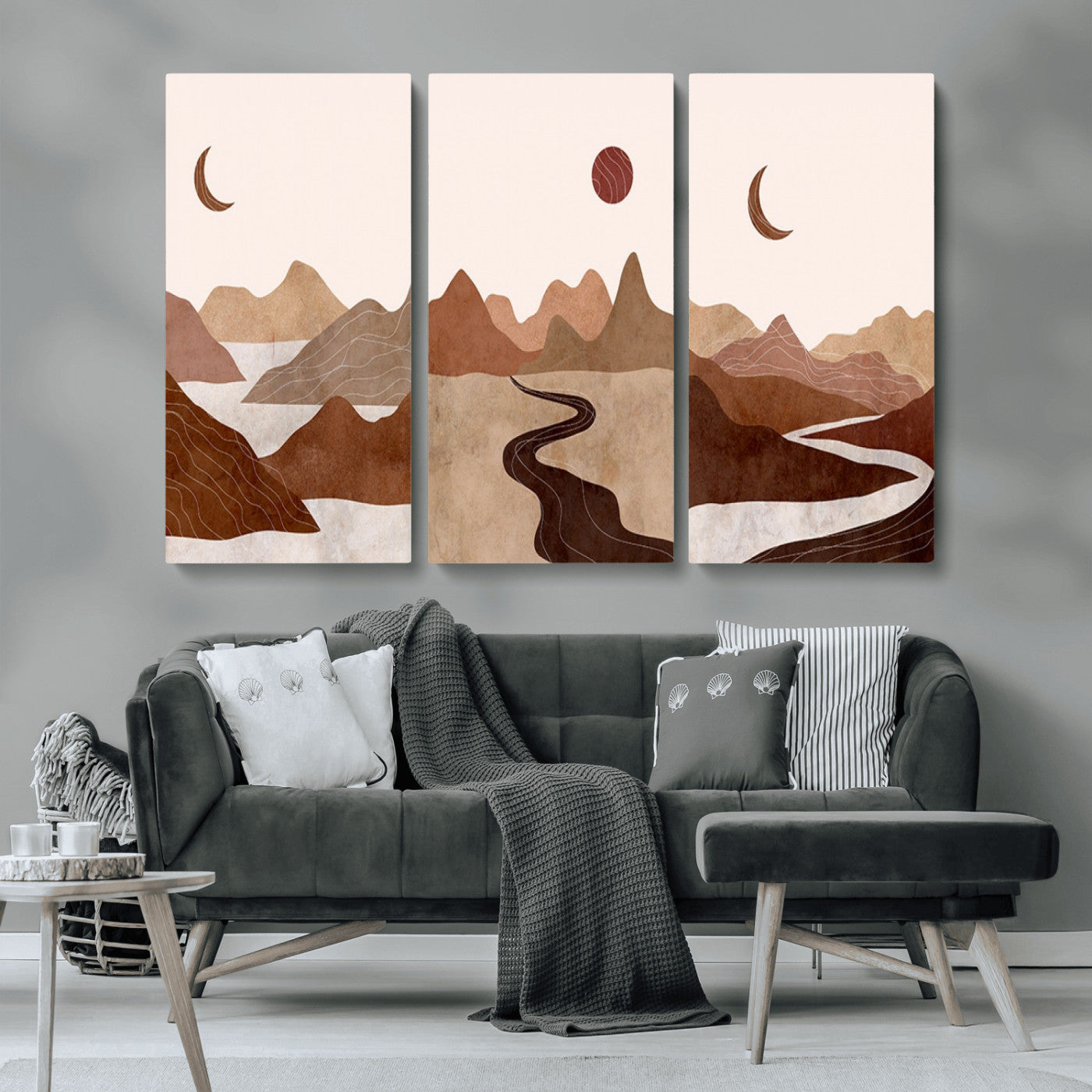 MGV-CV-48X32-3P - Boho Wall Art Canvas Print Set Mid-Century Prints Bohemian Wall Artwork Prints Boho Neutral