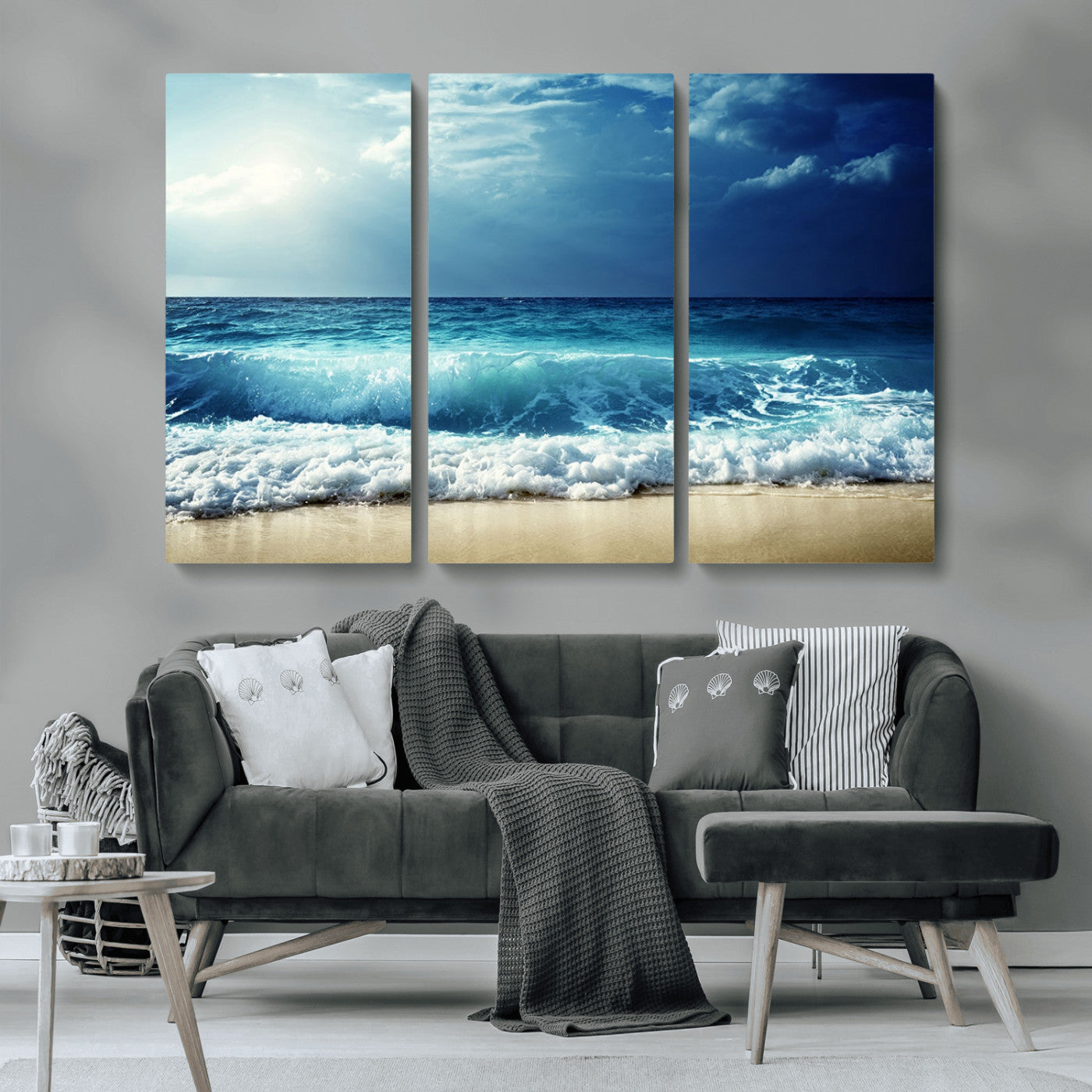 MGV-CV-48X32-3P - Majestic Ocean Wave Wall Art Canvas | 3 Panel Large Seascape Print for Living Room, Bedroom, Office Decor, Ready to Hang