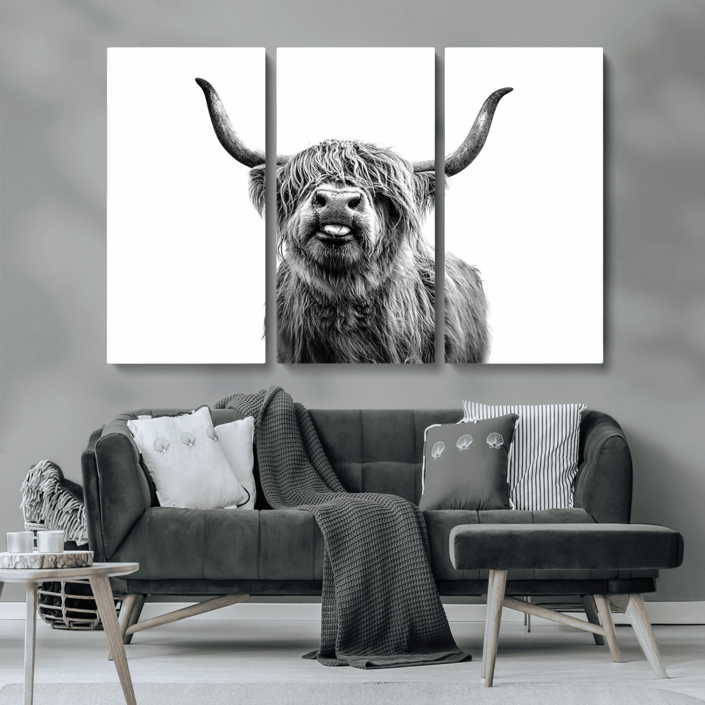 MGV-CV-48X32-3P - Fanny Scottish Highland Cow Cattle Art Print Farmhouse Wall Art Canvas Print