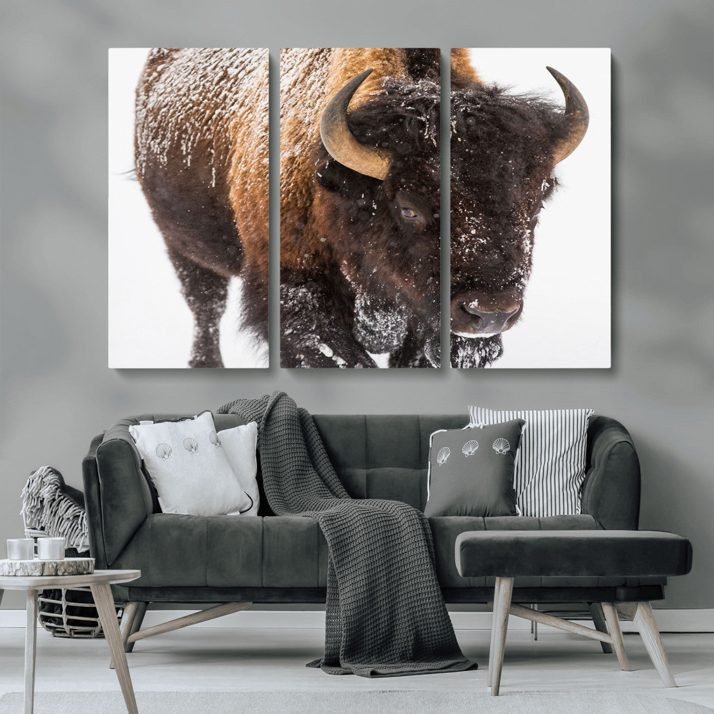 MGV-CV-48X32-3P - Bison Wall Art Canvas Print For Farmhouse, Wild Animal Wall Art